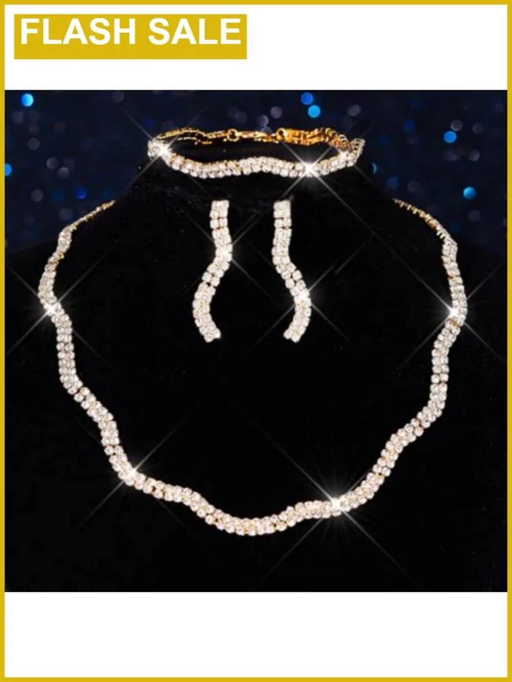 Rhinestone Crystal Bridal Wedding Jewelry Set Choker Necklace Earrings Bracelet
